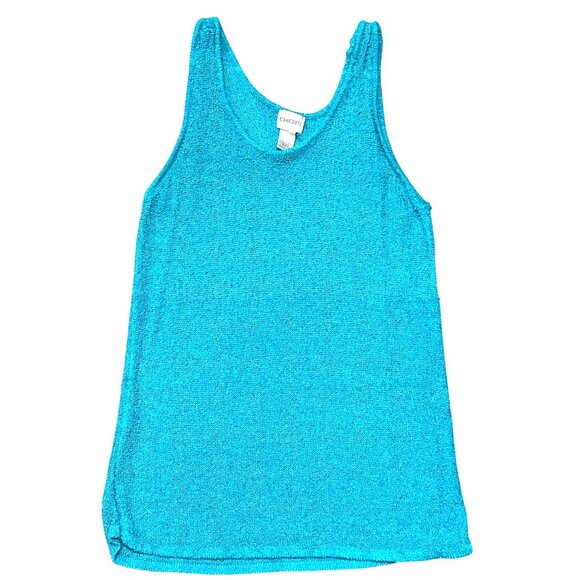 Chicos Teal Blue Silver Metallic Thread Rayon Tank Top Sweater Blouse Sleeveless - Picture 9 of 10